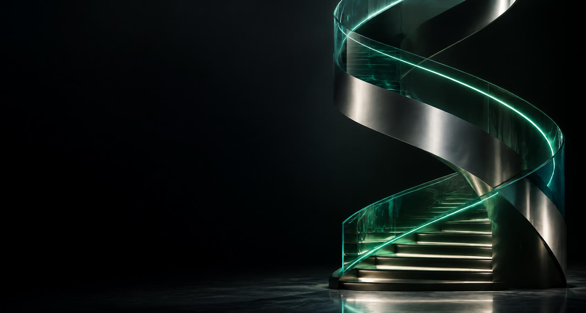 Modern architectural forms illuminated by mineral-green light